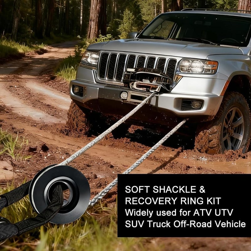 BARTOO Winch Snatch 66000 LB Recovery Ring with 2PCS Soft Shackle 1/2" X 22 Inch Winch Rope, for ATV UTV SUV Truck Off-Road Vehicle Recovery Accessories, Black - Image 4